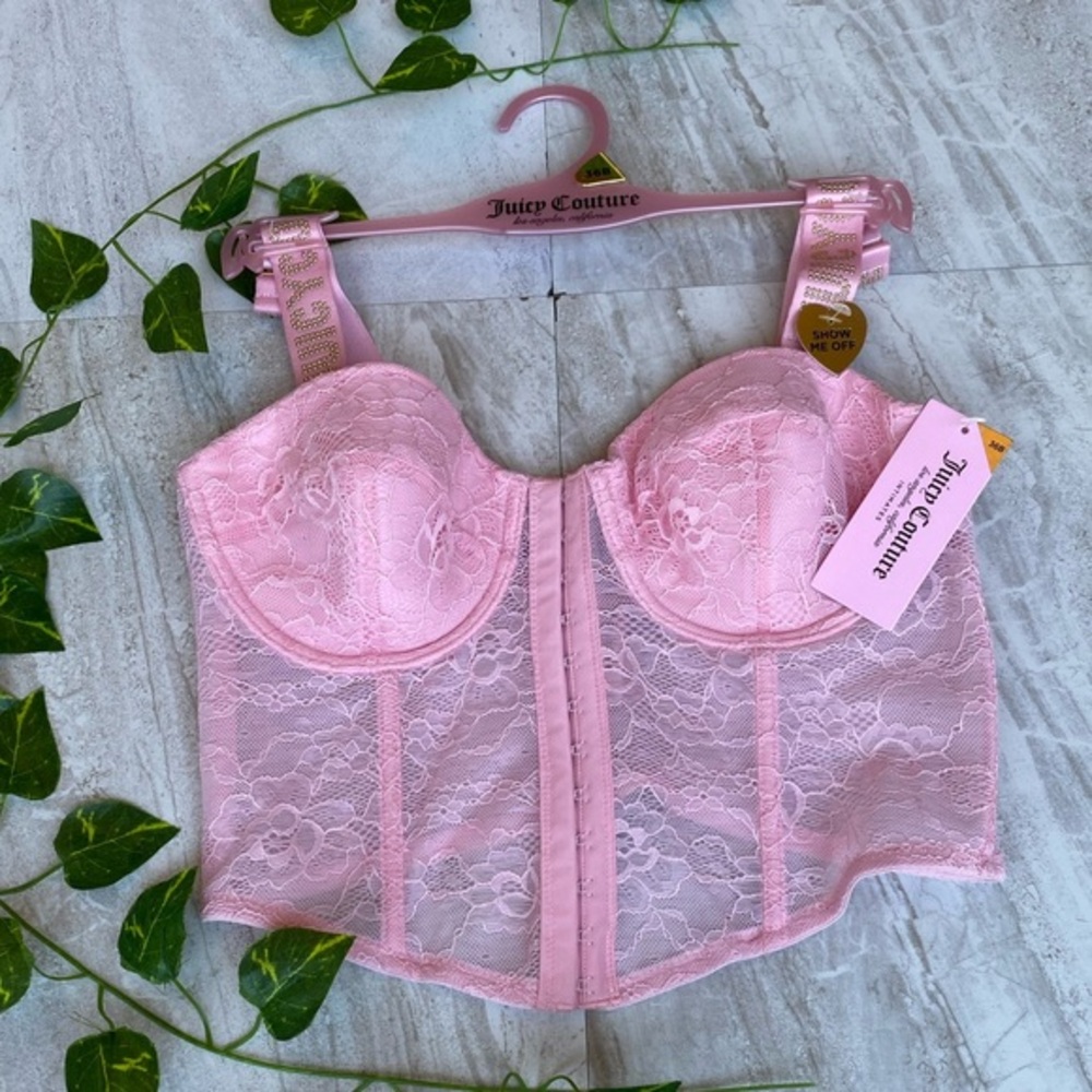 Juicy Couture Pink Lace Corset Bra Y2K 36B 36C 34C Bustier Lingerie Top Sexy